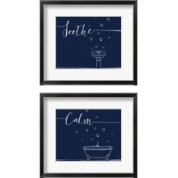 Framed 'Underlined Bath Navy 2 Piece Framed Art Print Set' border=