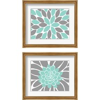 Framed 'Teal Foliage Floral 2 Piece Framed Art Print Set' border=