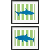 Framed Blue and Green Shark 2 Piece Framed Art Print Set