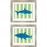 Framed 'Blue and Green Shark 2 Piece Framed Art Print Set' border=