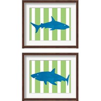 Framed 'Blue and Green Shark 2 Piece Framed Art Print Set' border=