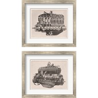 Framed 'French Engine 2 Piece Framed Art Print Set' border=