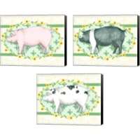 Framed 'Piggy Wiggy 3 Piece Canvas Print Set' border=
