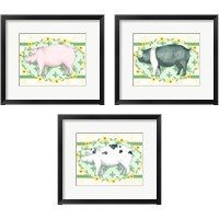 Framed 'Piggy Wiggy 3 Piece Framed Art Print Set' border=