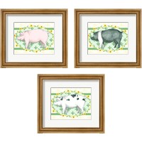Framed 'Piggy Wiggy 3 Piece Framed Art Print Set' border=
