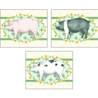 Framed 'Piggy Wiggy 3 Piece Art Print Set' border=