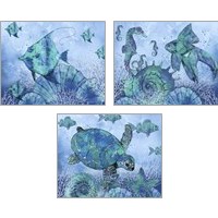 Framed 'Ocean Blues 3 Piece Art Print Set' border=