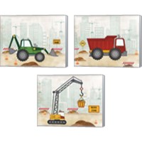 Framed 'Kids Construction 3 Piece Canvas Print Set' border=