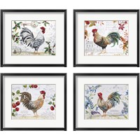 Framed 'Seasonal Rooster  4 Piece Framed Art Print Set' border=