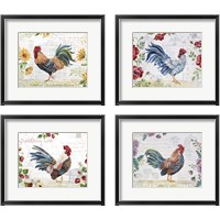 Framed 'Seasonal Rooster  4 Piece Framed Art Print Set' border=