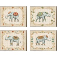 Framed 'Elephant Walk 4 Piece Canvas Print Set' border=