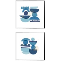 Framed 'Crowded Forms blue 2 Piece Canvas Print Set' border=