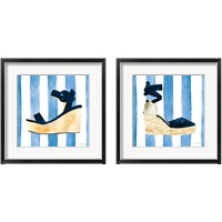 Framed Beach Glam Navy on Stripes 2 Piece Framed Art Print Set