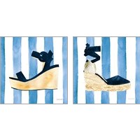Framed 'Beach Glam Navy on Stripes 2 Piece Art Print Set' border=