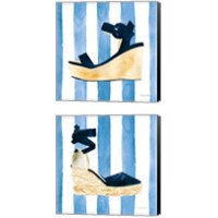 Framed Beach Glam Navy on Stripes 2 Piece Canvas Print Set