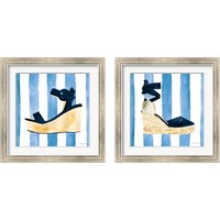 Framed 'Beach Glam Navy on Stripes 2 Piece Framed Art Print Set' border=