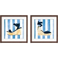Framed 'Beach Glam Navy on Stripes 2 Piece Framed Art Print Set' border=