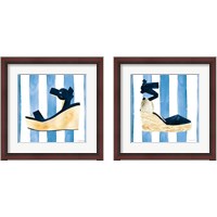 Framed Beach Glam Navy on Stripes 2 Piece Framed Art Print Set