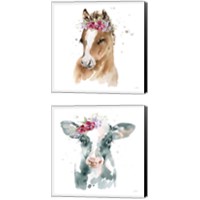 Framed 'Floral Animal 2 Piece Canvas Print Set' border=