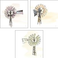 Framed 'Windmill  3 Piece Art Print Set' border=