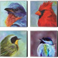 Framed 'Field Birds 4 Piece Canvas Print Set' border=