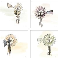 Framed 'Windmill  4 Piece Art Print Set' border=