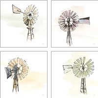 Framed Windmill  4 Piece Art Print Set