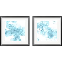 Framed 'Bubble Square Aqua 2 Piece Framed Art Print Set' border=