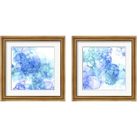 Framed 'Bubble Square Aqua & Blue 2 Piece Framed Art Print Set' border=