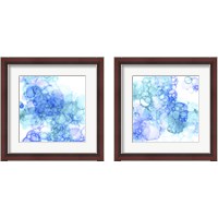 Framed 'Bubble Square Aqua & Blue 2 Piece Framed Art Print Set' border=