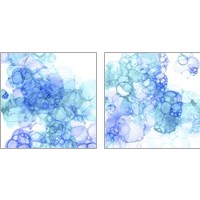 Framed 'Bubble Square Aqua & Blue 2 Piece Art Print Set' border=