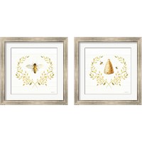 Framed 'Bees and Blooms 2 Piece Framed Art Print Set' border=
