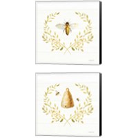 Framed 'Bees and Blooms 2 Piece Canvas Print Set' border=