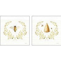 Framed 'Bees and Blooms 2 Piece Art Print Set' border=