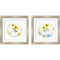 Framed 'Bees and Blooms Flowers 2 Piece Framed Art Print Set' border=