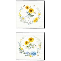 Framed 'Bees and Blooms Flowers 2 Piece Canvas Print Set' border=