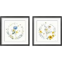 Framed 'Bees and Blooms Flowers 2 Piece Framed Art Print Set' border=