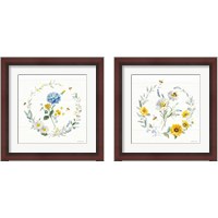 Framed 'Bees and Blooms Flowers 2 Piece Framed Art Print Set' border=