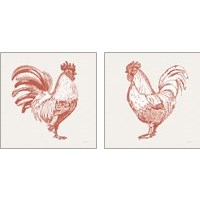 Framed Cottage Rooster Red 2 Piece Art Print Set