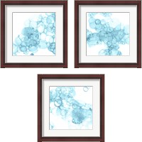 Framed 'Bubble Square Aqua 3 Piece Framed Art Print Set' border=