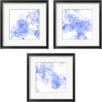 Framed 'Bubble Square Blue 3 Piece Framed Art Print Set' border=