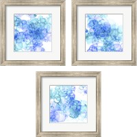 Framed 'Bubble Square Aqua & Blue 3 Piece Framed Art Print Set' border=