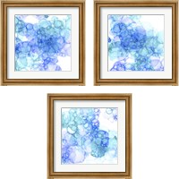 Framed 'Bubble Square Aqua & Blue 3 Piece Framed Art Print Set' border=