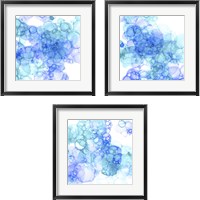 Framed 'Bubble Square Aqua & Blue 3 Piece Framed Art Print Set' border=