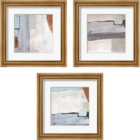 Framed Blocks and Circles Abstract 3 Piece Framed Art Print Set