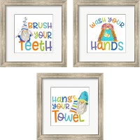 Framed 'Bathroom Gnomes 3 Piece Framed Art Print Set' border=