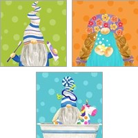 Framed 'Bathroom Gnomes 3 Piece Art Print Set' border=