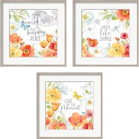 Framed 'Happy Poppies 3 Piece Framed Art Print Set' border=