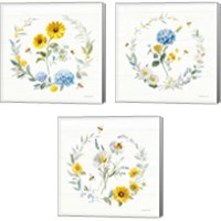 Framed 'Bees and Blooms Flowers 3 Piece Canvas Print Set' border=