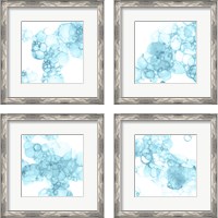 Framed 'Bubble Square Aqua 4 Piece Framed Art Print Set' border=
